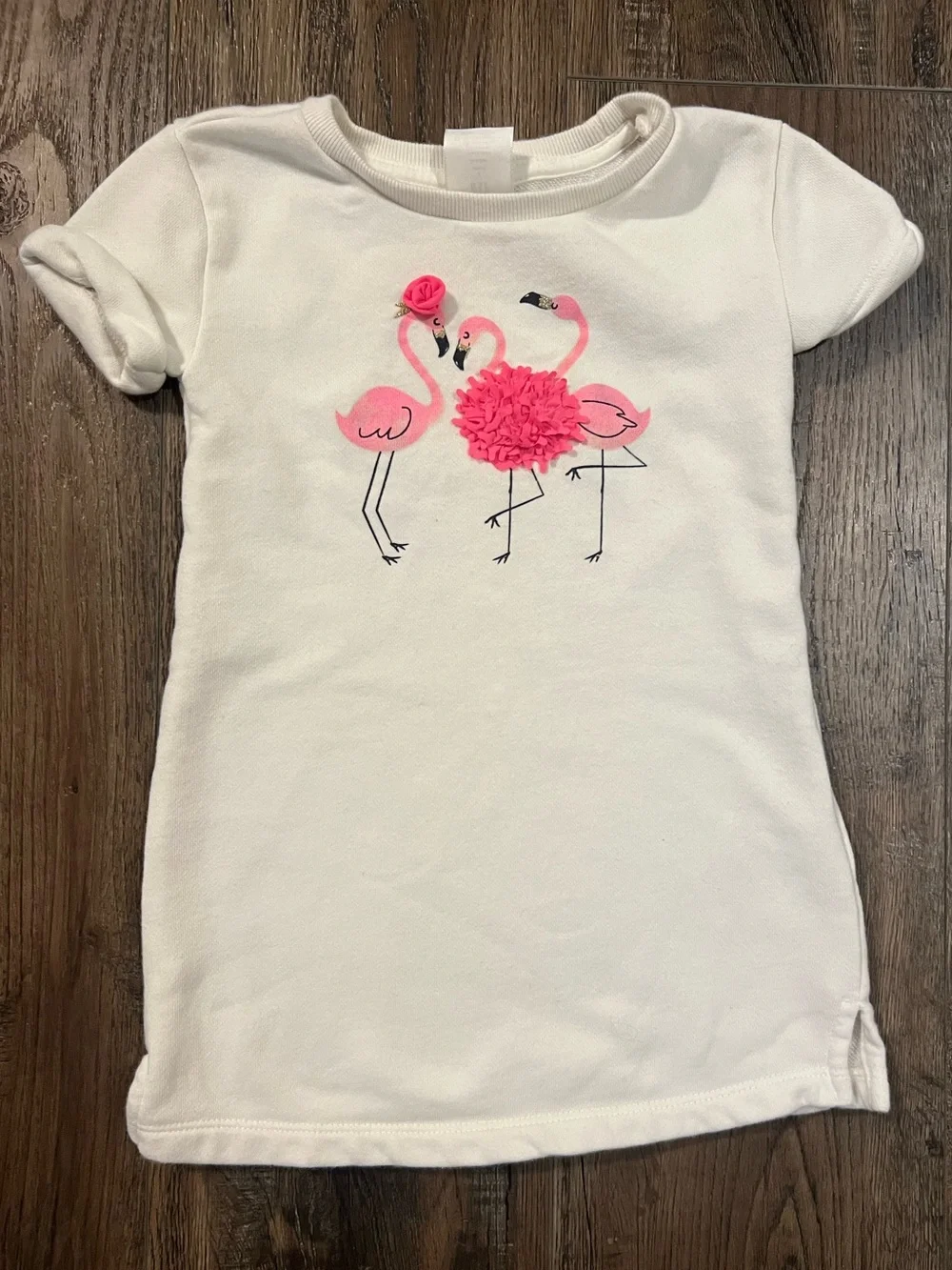 GAP White Tee Dress with Pink Flamingo Appliqué